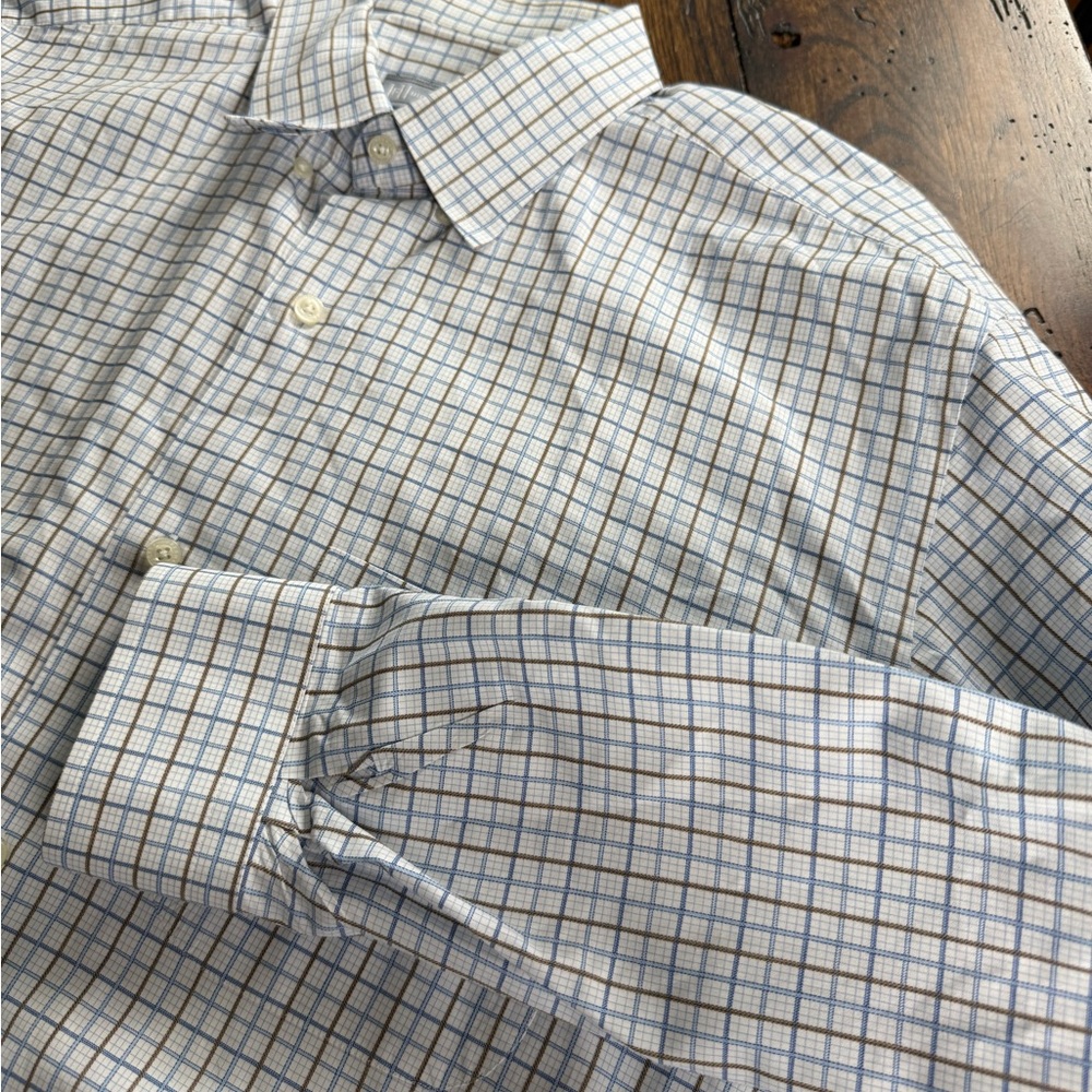 Hickey Freeman Blue and BrownPlaid Shirt LT‎